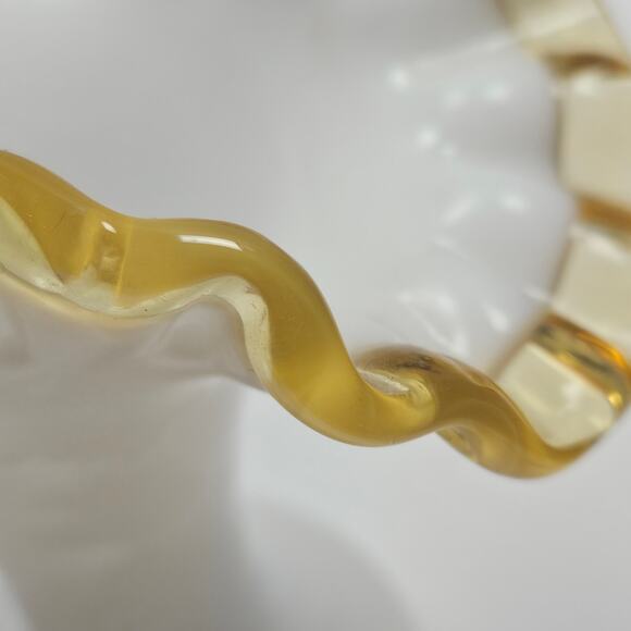 VTG 8" Double Crimped Ruffle Fenton Gold Crest Milk Glass Vase Transparent Gold - Picture 6 of 8